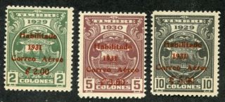 Weeda Costa Rica C11 - C13 Mh 1931 - 32 Issue Air Post Stamps Surcharged Cv $105.  00