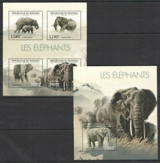 K482 2012 Burundi Fauna Wild Animals Elephants Mammals Kb,  Bl Mnh Stamps