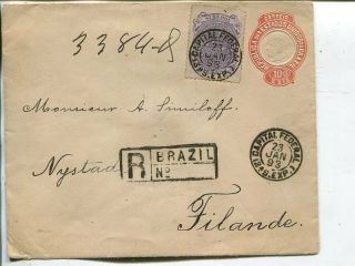 Brazil Uprated Reg Stationery Cover To Finland 1893