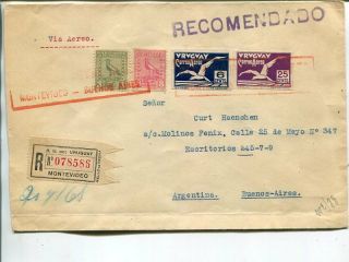 Uruguay Reg Air Mail Cover To Argentina 1926