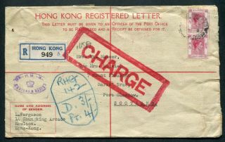 1950 Hong Kong Gb Kgvi 25c P.  S.  Registered Envelope Psre (uprated 2 X 80c) To Uk