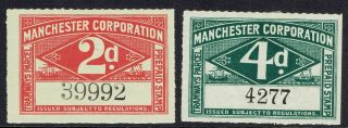 Manchester Corporation Tramways Parcel Prepaid Stamp 2d Red And 4d Green