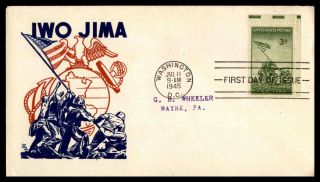 Us Fdc 1945 Iwo Jima Soldiers Raising Flag Wwii First Day Cover