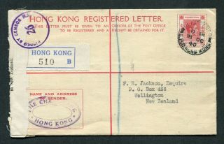 1940 Hong Kong Gb Kgvi 25c Censored Psre (uprated 15c) To Zealand