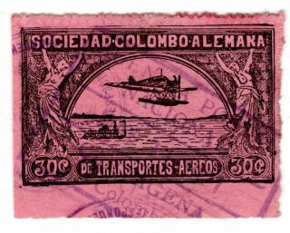 Colombia - Scadta - First Issue - 30c Stamp - Cartagena - 11 May 1921 Rrr