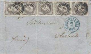 Norway 3 Skilling Fantastic Strip Of 5 On Cover 1857 To Denmark Exhibition Item