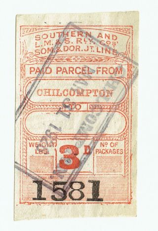 Southern & Lm & S Som & Dor Junct Line Railway Paid Parcel From Chilcompton 1926