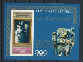 D277687 Olympics Mexico 1968 Paintings S/s Mnh Yemen Arab Republic Imperforate