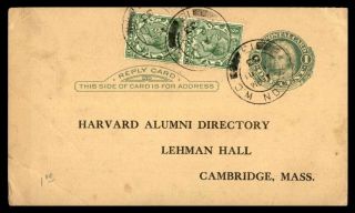Us Reply Card British Mixed Franking 1933 London To Cambridge Ma Harvard Alumni