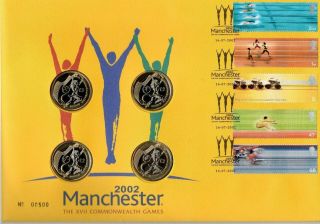 Gb Royal Mail/royal 2002 Commonwealth Games Fdc With 4 X Commem £2coins