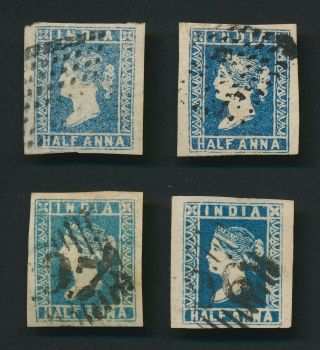 India Stamps 1854 Qv 1/2a Blue Litho Inc Sg 7 Die Ii Indigo Vfu,  4 Margin Group