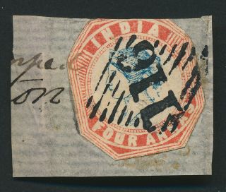 India Stamp 1854 Qv 4a Litho Sg 21 Frame 1,  Bhooj 116 Cooper Cancel On Piece