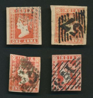 India Stamps 1854 Qv 1a Red Lithos X4,  Inc Die Iii Pointed Bust Sg 16 Vfu