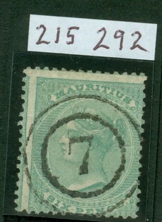 Sg 49 Mauritius 1860 - 63.  6d Green,  No Wmk,  Perf 14.  Very Fine With ‘7’.