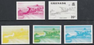 Grenada 2597 - 1975 Pearls Airport 35c Set Of 5 Progressive Proofs U/m