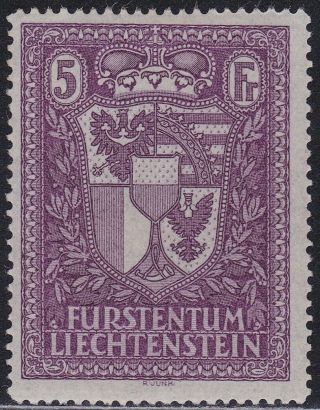 Liechtenstein 1935 Vaduz Exhibition 5fr Mnh Scott 131 Certificate P21853