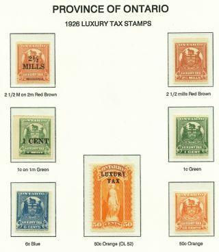 Canada - Rev Olt 1 - 7 2 1/2 Mills To 50¢ Ontario Luxury Tax Stamps