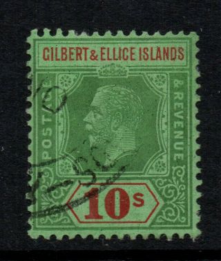 Gilbert & Ellice 1922/27 10/ - Green & Red On Emerald Kgv - Die Ii - Sg 35 - Fu