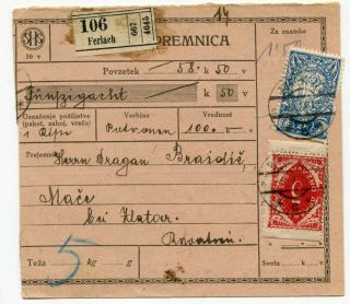 Shs Slovenia/carinthia 1919 - - Parcel Card From Ferlach/borovlje,  Porto