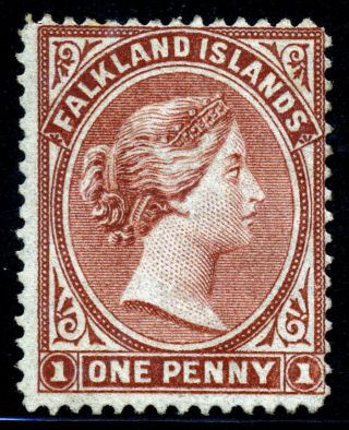 Falkland Islands.  1878.  1d.  Claret.  Sc 1.  Sg 1.  Unwmk.  Part Gum.  Scv $850