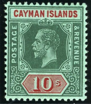 Cayman Islands - 1914 10/ - Deep Green & Red Green Lightly Mounted Sg 52