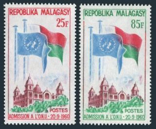 Malagasy 326 - 327,  Mnh.  Mi 475 - 476.  Admission To Un,  1962.  Flags.  Government Building.