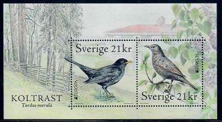 Sweden 2019 Blackbirds On Europa National Bird Issue Miniature Sheet Of Two Mnh