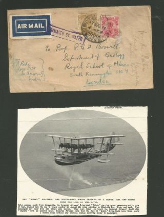 Rare 1936 Air Crash Cover Imperial Airway Flying Boat 
