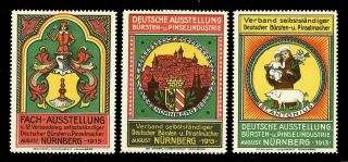 Germany Poster Stamps - 1913 - Nürnberg - Brush - Makers Exhibition - Set Of 3