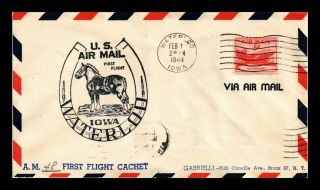 Dr Jim Stamps Us Waterloo Iowa First Flight Air Mail Cover Am 48 Des Moines