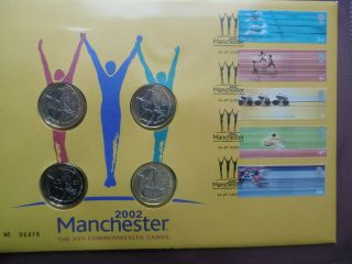 Gb 2002 Commonwealth Games 4 X £2 First Day Coin Cover