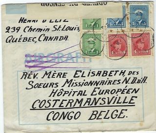Canada 1944 Censored Cover To Hospital At Costermansville Belgian Congo
