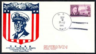 Admiral Chester Nimitz V - J Day Crosby Wwii Patriotic Cover (9956)