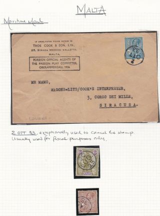 1933 Thomas Cook Cover Malta Unusual Datestamp Cancelling Stamp Oberammergau
