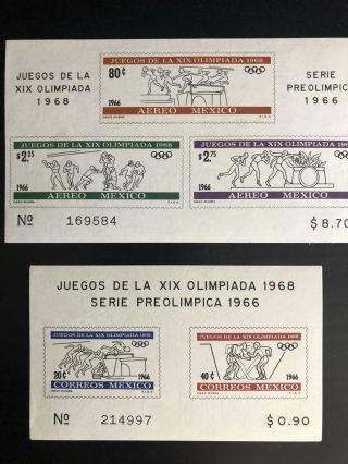 Mexico 1966 - 1968,  19th Olympic Games Souvenir Sheets Imperf,  13 Sheets Mnh