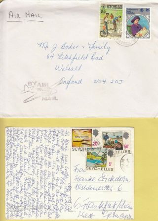 BB4836 Seychelles TWELVE different covers postcards mainly UK; 1972? 1987 5