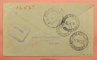 1935 SOUTH AFRICA AIRMAIL TO PORT SUDAN RTS ON BOARD SHIP ADOLPH WOERMANN 2