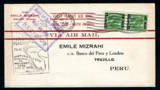 Usa Canal Zone - 1929 First Flight Airmail Cover Cristobal To Mollendo,  Peru