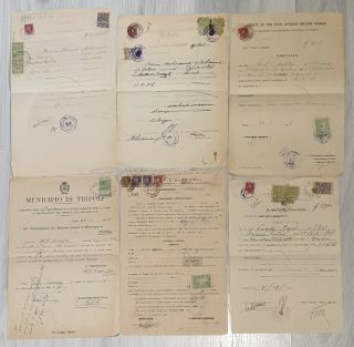 Libya,  Tripoli Municipality Revenue Stamps Lot 6 Different Documents