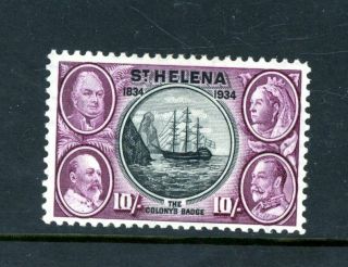 St Helena 1934 Centenary 10s (sg 123) L.  H.  M.  (j418)
