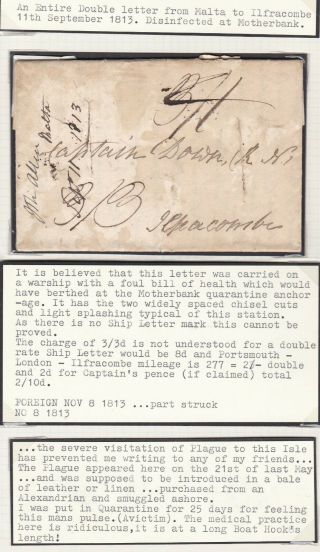 1813 Malta Disinfected Letter John Allen Capt Down Rn Ilfracombe Devon Plague