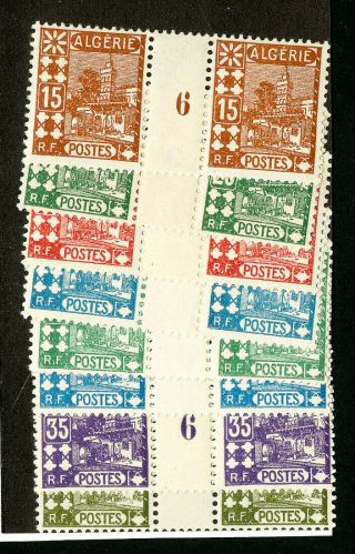 Algeria Stamps 38 - 42,  44,  46,  47 Numeral Gutter Pairs Lh 8 Different Pairs