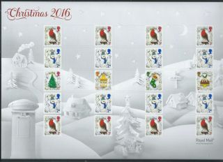 Great Britain 2016 Christmas Smilers Sheet Litho With Elliptical Perforations Um