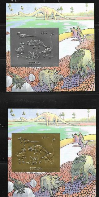 Guyana - Unlisted Nh Gold & Silver Foil Souvenir Sheets - Dinosaurs