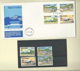 Seychelles 1981 Official Fdc & Mnh Set Sc 456 - 59 10th Anniversary Airport