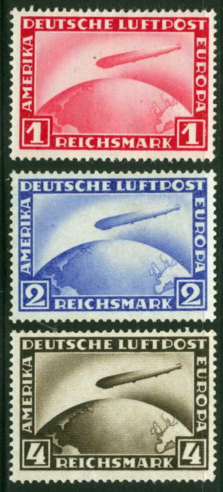 Germany Stamps 1928 - 1931 Graf Zeppelin Airmail Michel 423 - 424,  455 Mlh € 122—
