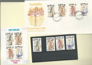 Seychelles 1980 Official Fdc & Mnh Set & S/s Sc 452 - 55a Olympic Games 1980