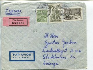 Finland Express Air Mail Cover To Sweden 12.  8.  1957