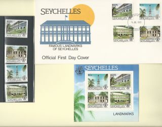Seychelles 1983 Official Fdc & Mnh Set & S/s Sc 515 - 518a Famous Landmarks