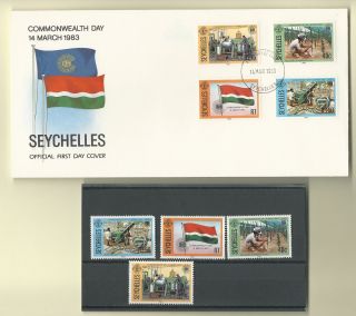 Seychelles 1983 Official Fdc & Mnh Set Sc 511 - 14 Commonwealth Day